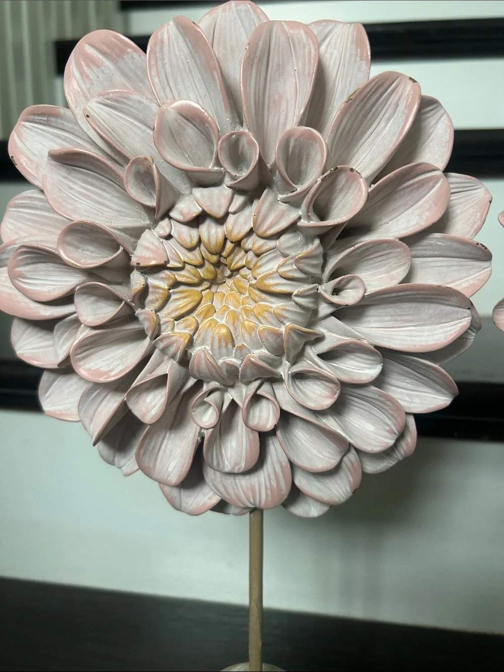 Decorative Pink Flower Sculpture on Pedestal - Home Accents decor pink brown